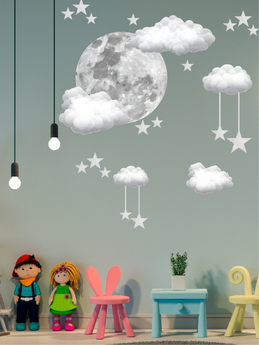 Soft Bulut Yıldız Ve Ay Çocuk Odası Duvar Sticker